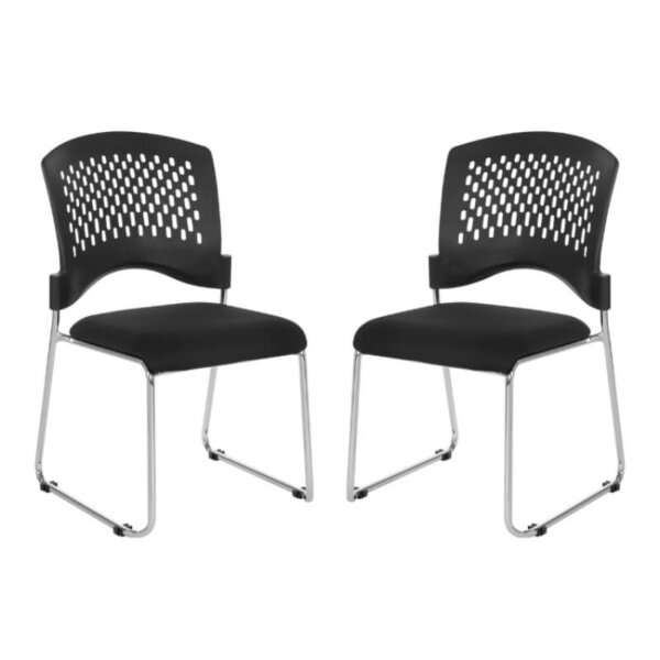 Pro-Line II Stacking Chair with Ventilated Plastic Back (2-Pack) Overall: 20.25” W x 24” D x 33.25” H Ventilated black plastic back Available in -30 Coal FreeFlex® fabric Sturdy chrome finish frame Gangable & stackable Has achieved GREENGUARD Certification
