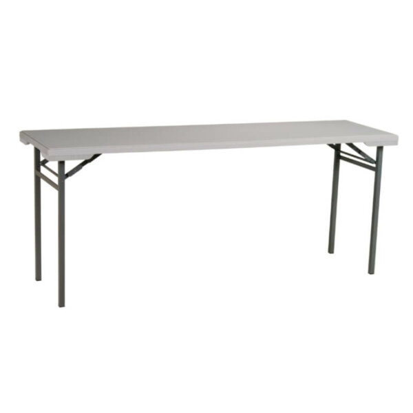 Office Star Products 71" Narrow Resin Folding Table Dimensions: 70.5"w x 19.5"d x 29.5"h Weight Capacity: 350 lbs Durable Construction Light Weight Sleek Design Powder Coated Tubular Frame Ideal for Indoor or Outdoor Use GreenGuard Certified