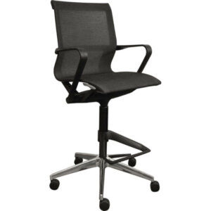 Horizon Activ A34 Mid-Back Stool black frame black fabric Comfortable, cool mesh seat and backrest One-piece seat and back shell with aluminum base Black frame with aluminum accents Fixed, closed-loop arms Dual wheel casters suitable for carpet or hard floors 2 year warranty