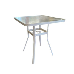 Bar Height Patio Table - 36" Square Dimensions: 36"w x 36"d x 40"h Beige Aluminum Frame  Tempered Glass Top Rust-free aluminum frame Umbrella hole with hole cover