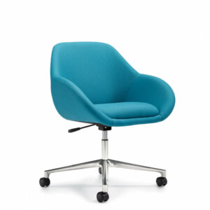 Hardy Swivel Lounge Chair with Glides Dimensions: 25"W x 26"D x 33"H Seat Height: 16.5 - 20.5" Weight: 57 lb / 12.3 kg Light lounge swivel chair Aluminum base with Chrome finished cylinder Dual wheel casters are standard Acceptable for use on hard surface flooring Pneumatic seat height adjustment