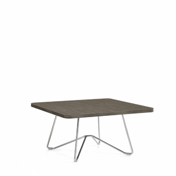 Soda 30" Square Table Dimensions: 30"W x 30"D x 15.25"H Weight: 42 lbs / 20.41 kg 1" thick thermally fused laminate surface with 2 mm matching edgeband Top surface available in 16 standard finishes Tables are standard with a Chrome frame Polycarbonate glides Glides suitable for carpet, rubber, or concrete flooring