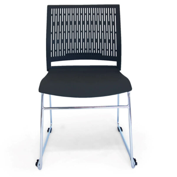 Incredibly versatile! Indoors and out this plastic stacking chair comes in handy when you have extra guests to seat. Available in Grey and Black. Built-in ganging clips. Breathable back Built-in ganging clips Reinforced plastic shell Limited 5 year warranty