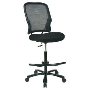 Office Star Products Big & Tall Dual Layer Air Grid® Back Drafting Chair Breathable Double Dark Air Grid Back Built-in Lumbar Support Padded Black Mesh Seat Rated for 325 lbs Pressurized Seat Height Adjustment Adjustable Footrest Heavy Duty Base, Dual Wheel Carpet Casters Green Guard Certification. Limited Lifetime on Component Parts Intended for Commercial and Residential Use