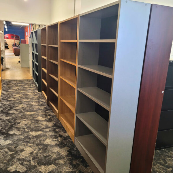 IOF Bookcase 36"w; Various Finishes Dimensions: 36"w x 12"d x 72"h 1" thick laminate construction Five adjustable shelves + base shelf various laminate finishes available with black Masonite back