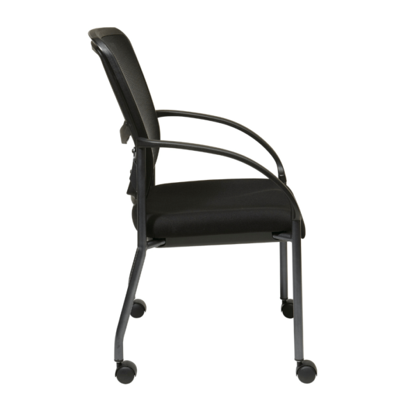 ProGrid® Back Deluxe Stacking Visitors Chair Breathable ProGrid® back with built-in lumbar support Padded seat available in Coal FreeFlex® or your choice of Custom Fabric Nylon contoured armrests Titanium finish legs with dual wheel carpet casters Stackable Has achieved GREENGUARD Certification