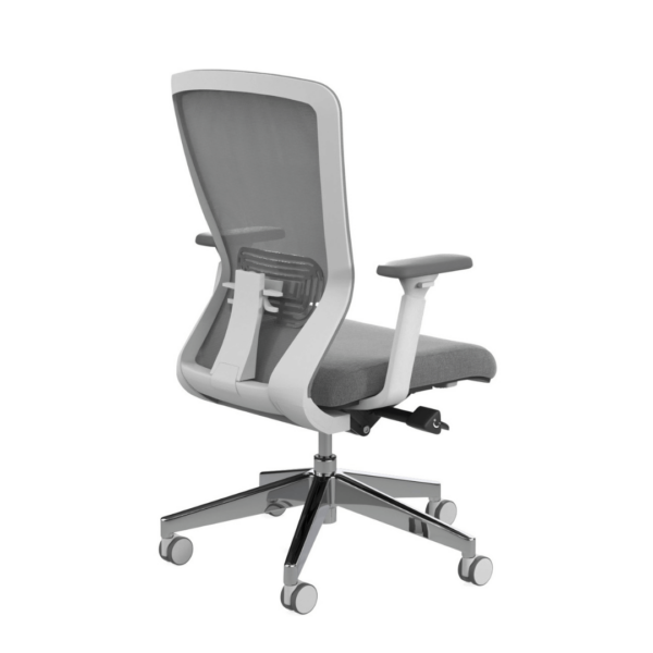 Workspace48 Compass task Chair; White/Grey White frame with grey fabric seat Seat depth adjustment Pneumatic height adjustment Adjustable arms Breathable mesh back Seat back tension adjustment Heavy duty castors 10 year warranty