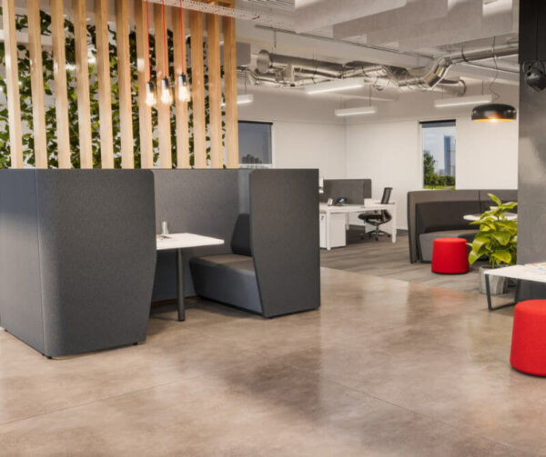 MotionOffice® Meeting Modular Lounge  Standard motion felt, milled wool blend textile Levelling glides Ganging mechanism secures pieces in desired layout Modular design allows endless configurations and sizing