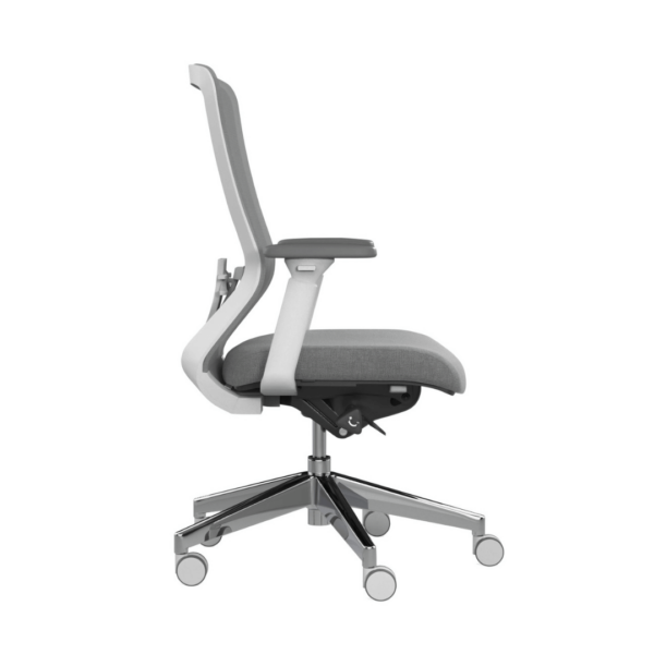 Workspace48 Compass task Chair; White/Grey White frame with grey fabric seat Seat depth adjustment Pneumatic height adjustment Adjustable arms Breathable mesh back Seat back tension adjustment Heavy duty castors 10 year warranty