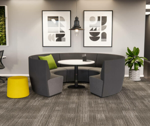 MotionOffice® Arc Modular Lounge  Standard motion felt, milled wool blend textile Levelling glides Ganging mechanism secures pieces in desired layout Modular design allows endless configurations and sizing