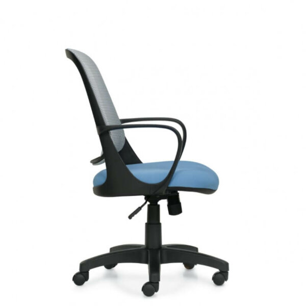 Amira Medium Mesh Back Tilter tilter mechanismair flow mesh back and upholstered seat soft sculpted frame design upright position tilt lock tilt tension adjustment fixed Loop arms  dual wheel carpet casters pneumatic seat height adjustment seat can be upholstered in Black polyester with Black mesh back (BLK) or in Blue polyester with Blue/Grey mesh back (BLU)