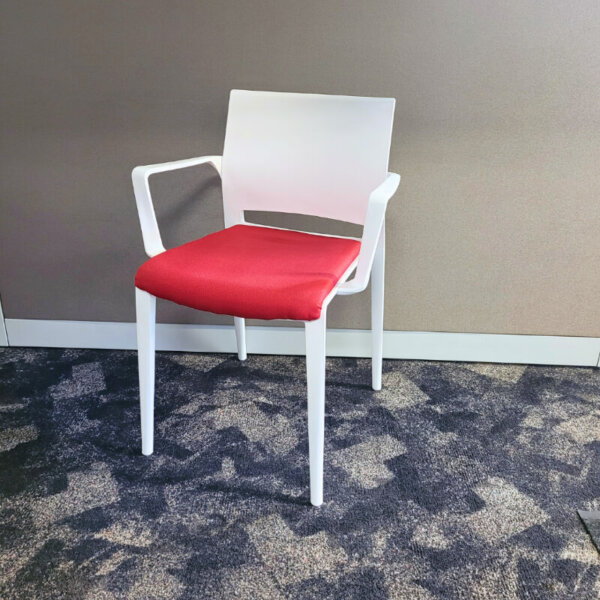 Global Bakhita Upholstered Stacking Chair Lightweight, all weather Fixed arms Four-leg chair stacks eight high on the floor. Glass-filled nylon inner structure. Tough polypropylene external surface is UV rated, scratch and stain resistant